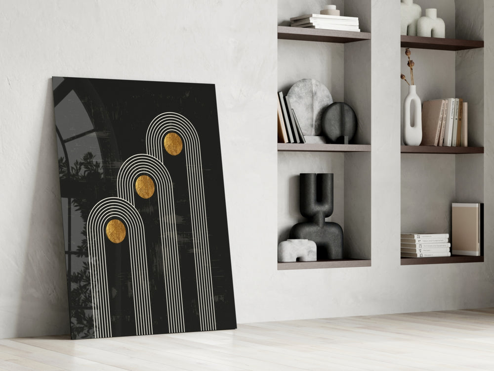 Three Dots glass print enhancing a hallway with cinematic gravity