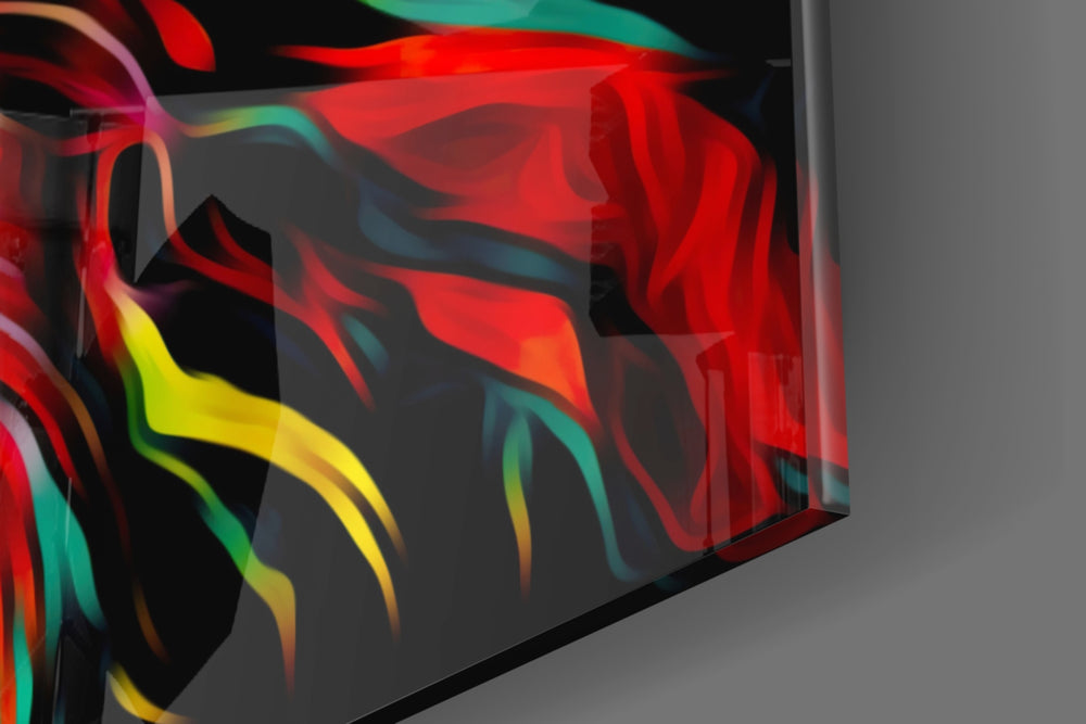 Lion artwork anchoring a wall with bold vibrant palette