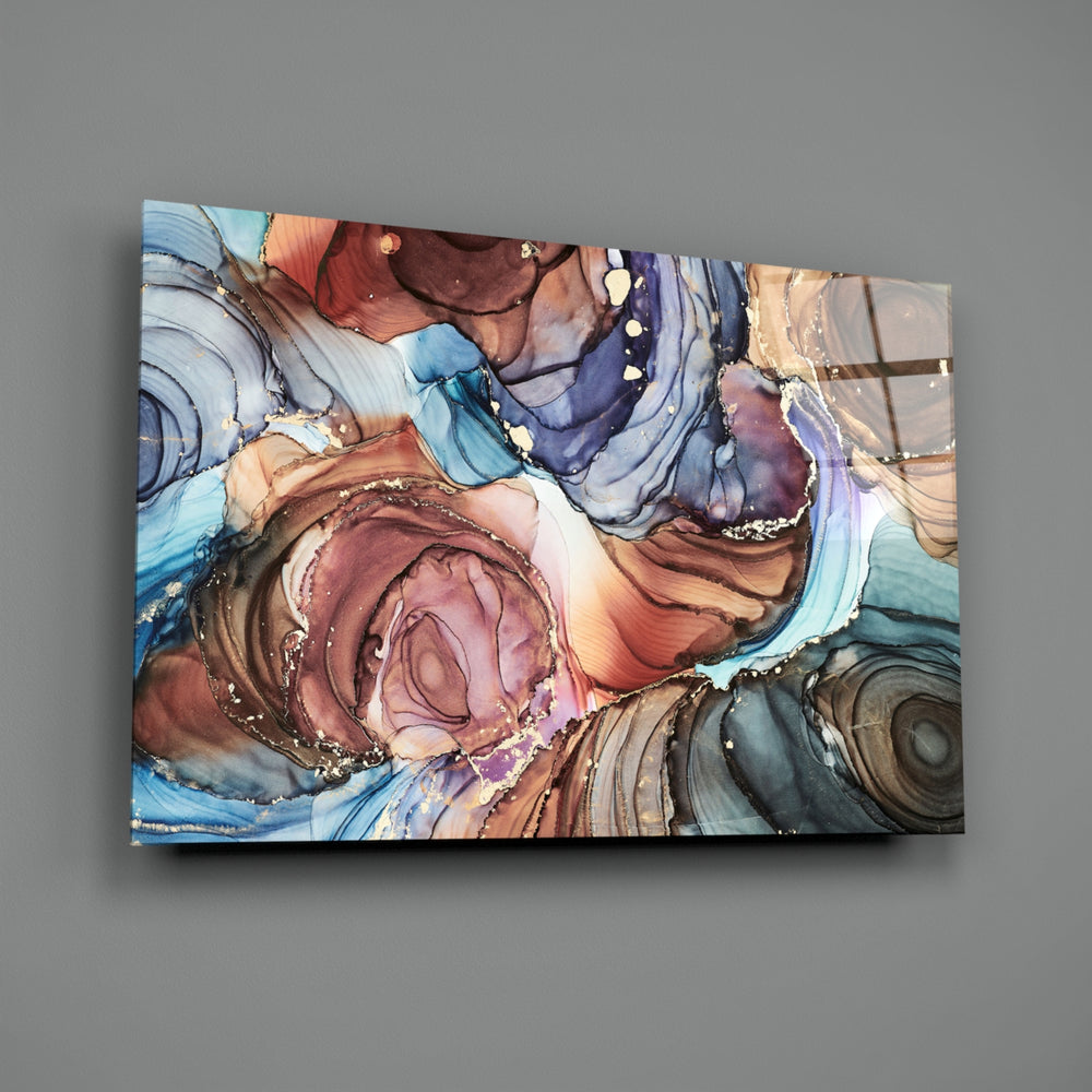 Alcohol-ink panel bringing earthy depth to a contemporary bedroom