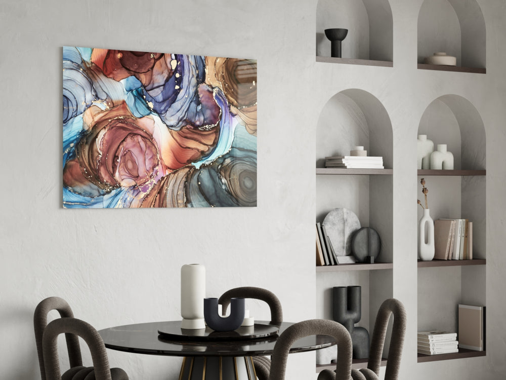 Marble panel adding editorial calm to a dining room