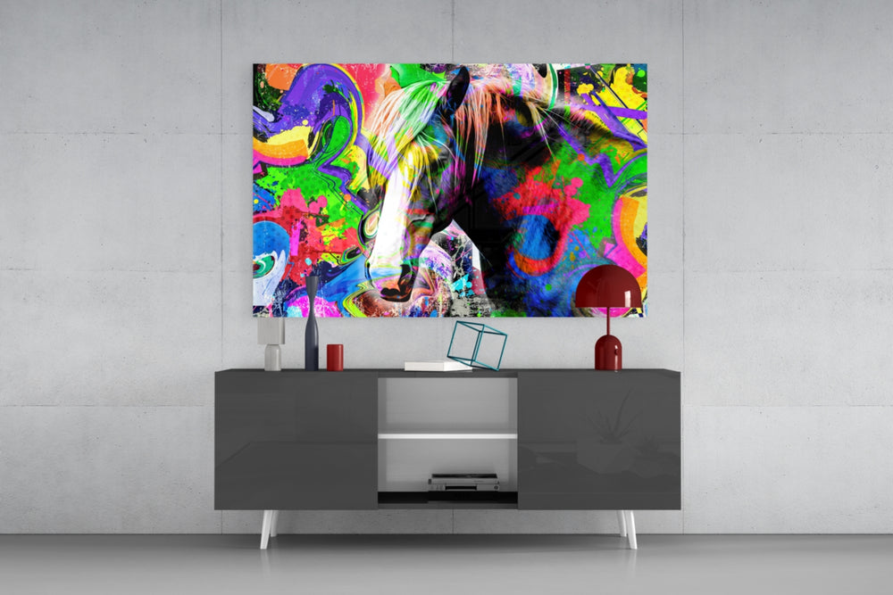 Colored Horse panel catching screen glow to reveal its electric saturation