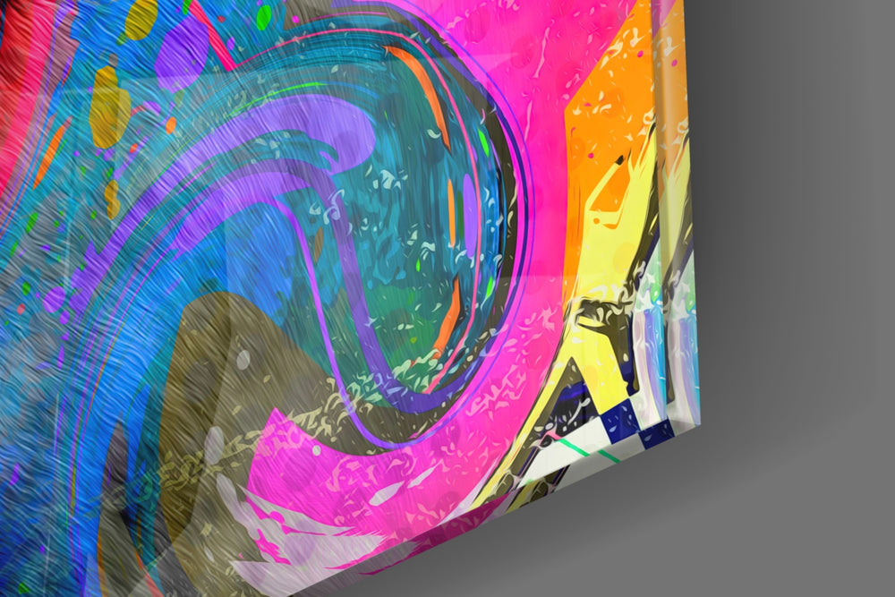 Colored Horse artwork anchoring a wall with bold vibrant palette