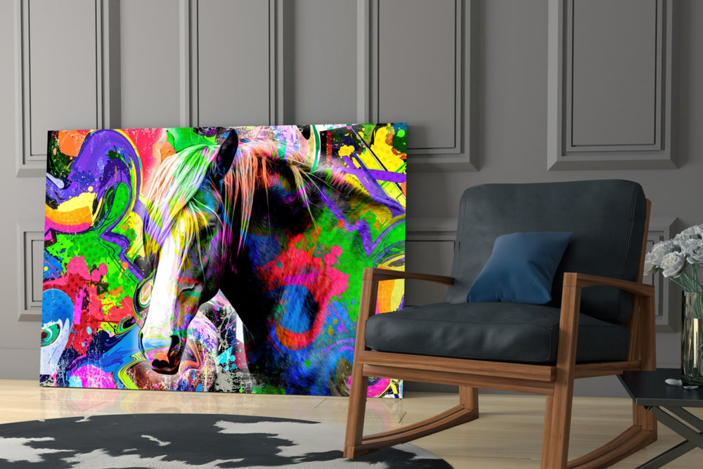 Colored Horse glass print enhancing a gaming room with cinematic mood