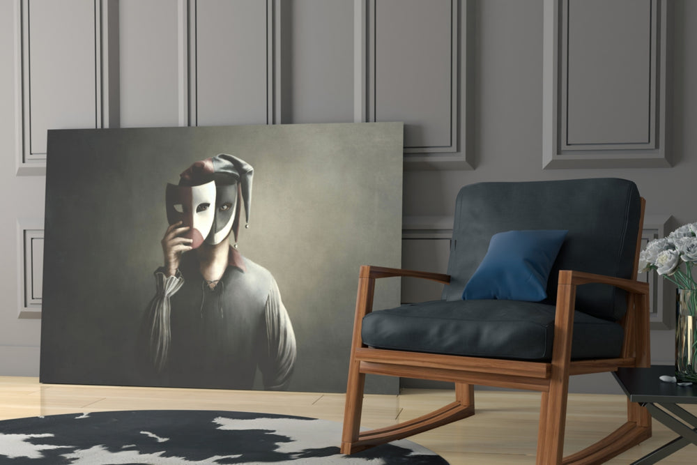 Masks glass print enhancing an office with cinematic gravity