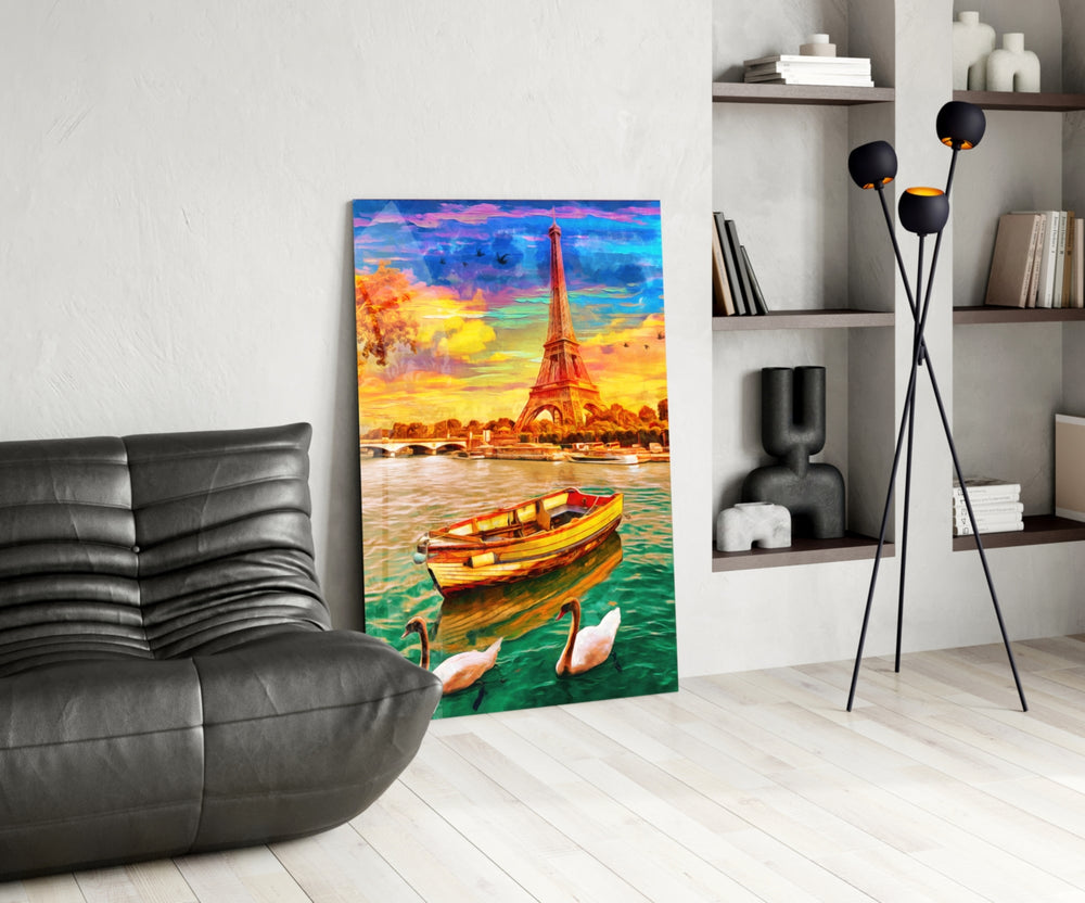 Eiffel and Boat panel adding editorial calm to a hallway