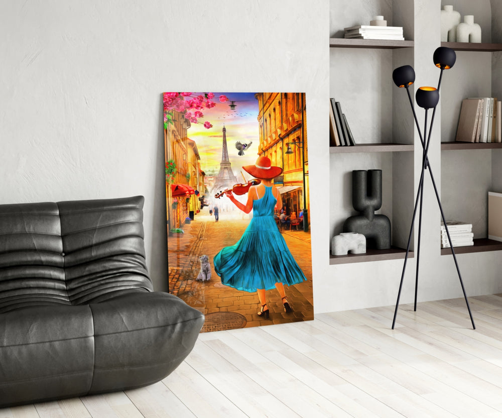 Eiffel and Music panel adding editorial calm to a hallway