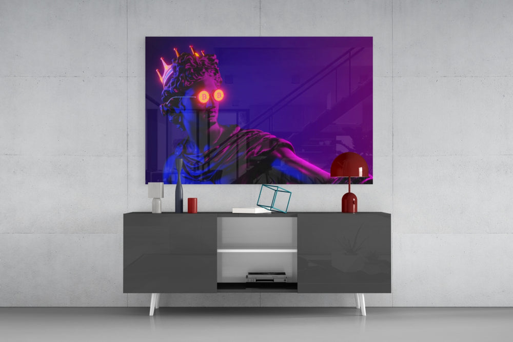 Cool Statue panel catching screen glow to reveal its electric saturation