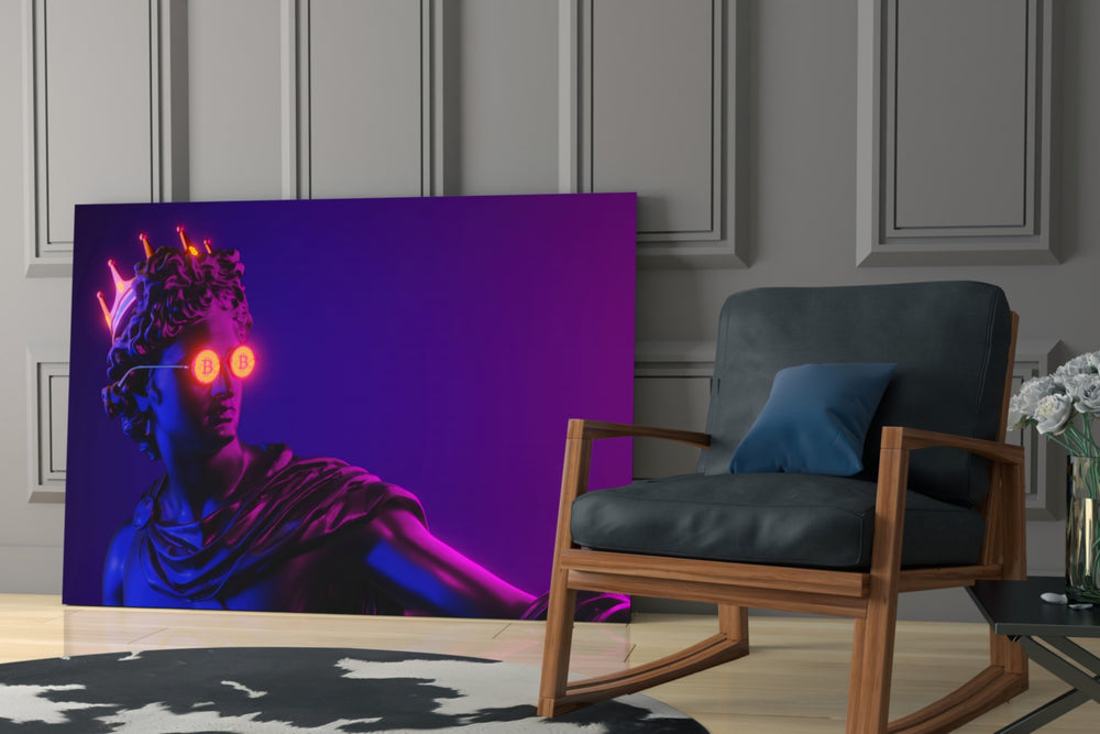 Cool Statue glass print enhancing a gaming room with cinematic mood
