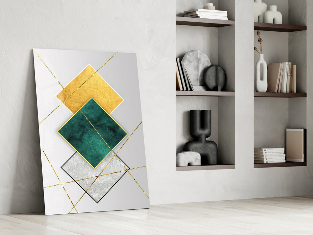 Squares glass print enhancing a hallway with cinematic warmth