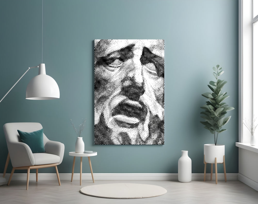Melting Mind glass wall art styled above a desk in an office
