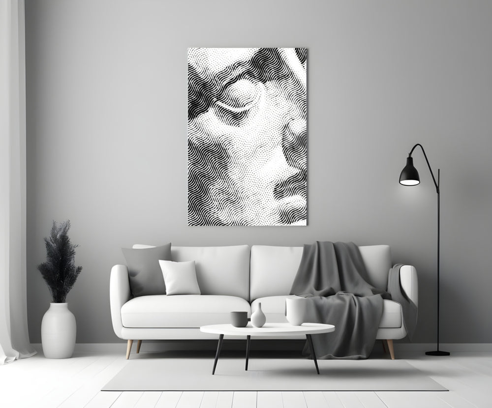 Shocked close-up showing reclining torso in rippling wave lines