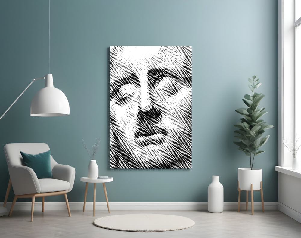 Sadness glass wall art styled above a desk in an office