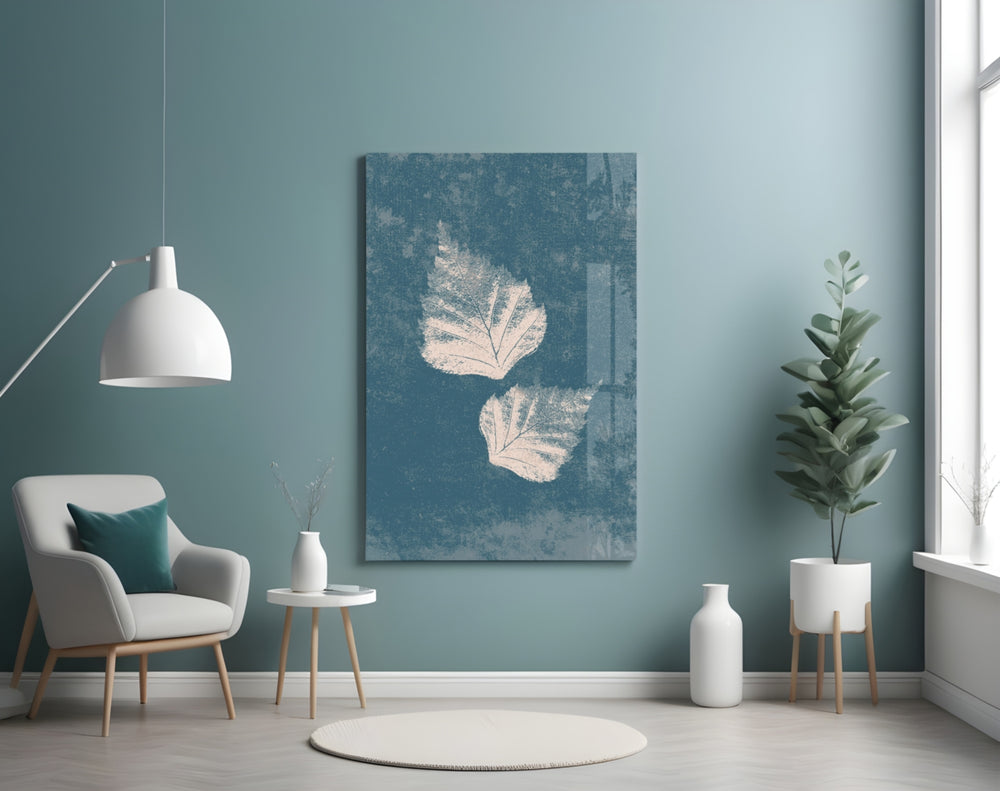 Falling Leaves glass wall art styled above a bed in a bedroom