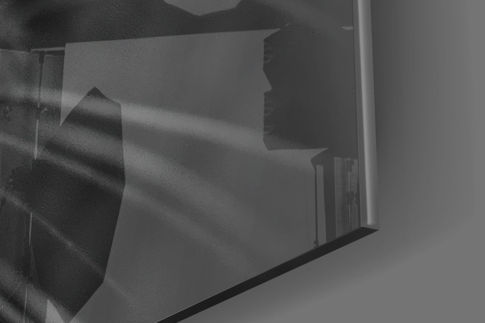 Cat artwork anchoring a wall with dark mysterious palette