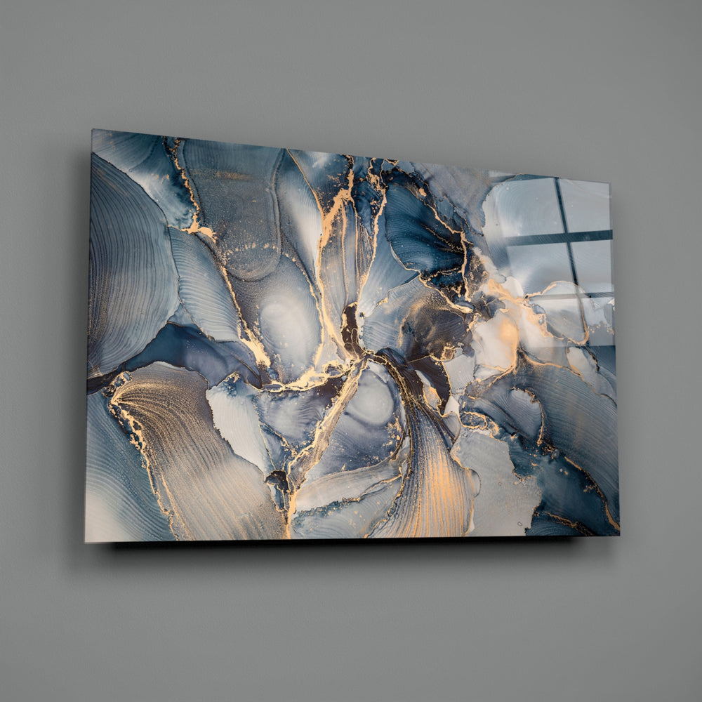 Alcohol-ink panel bringing luxe depth to a contemporary bedroom