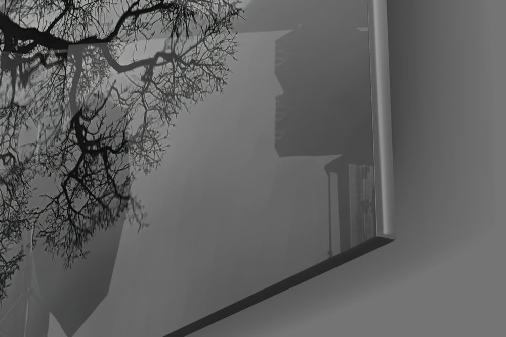 Tree artwork anchoring a wall with serene minimalist palette