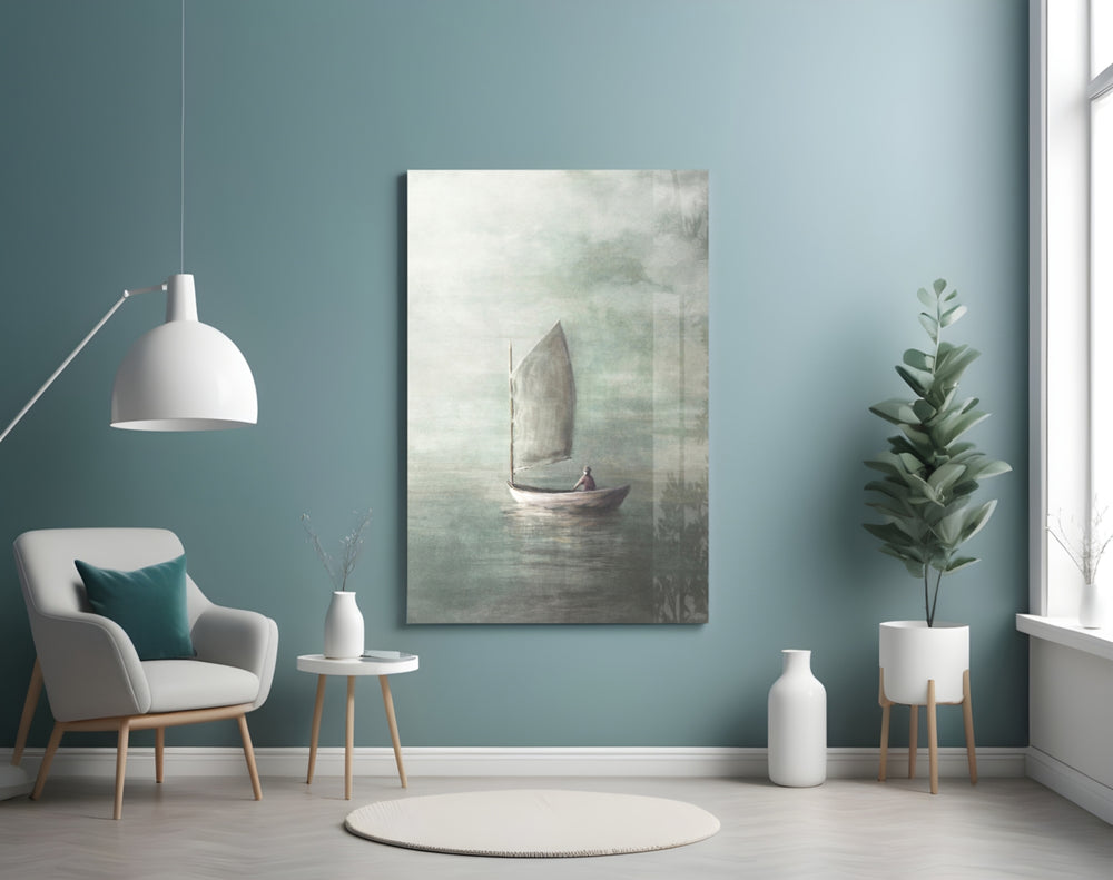 Loneliness glass wall art styled above a bed in a bedroom