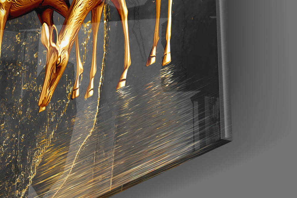 Golden Tree and Gazelles artwork anchoring a wall with dark luxe palette