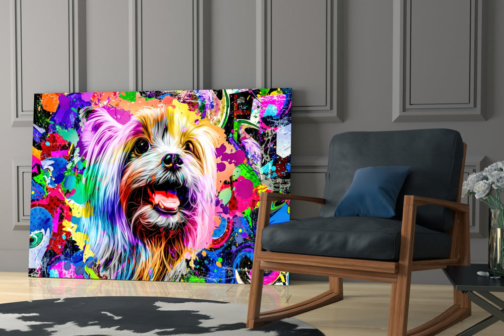 Happy Puppy glass print enhancing a gaming room with cinematic mood