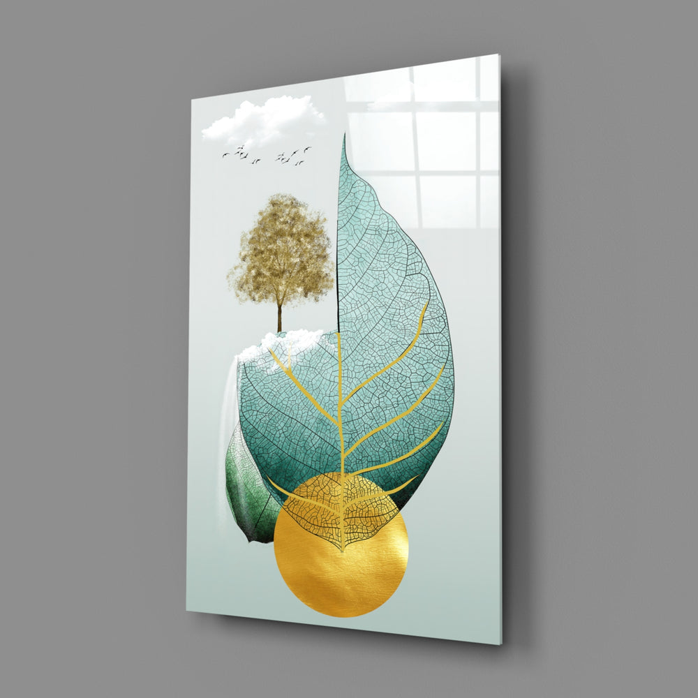 Surreal-collage panel bringing dreamy calm to a contemporary bathroom