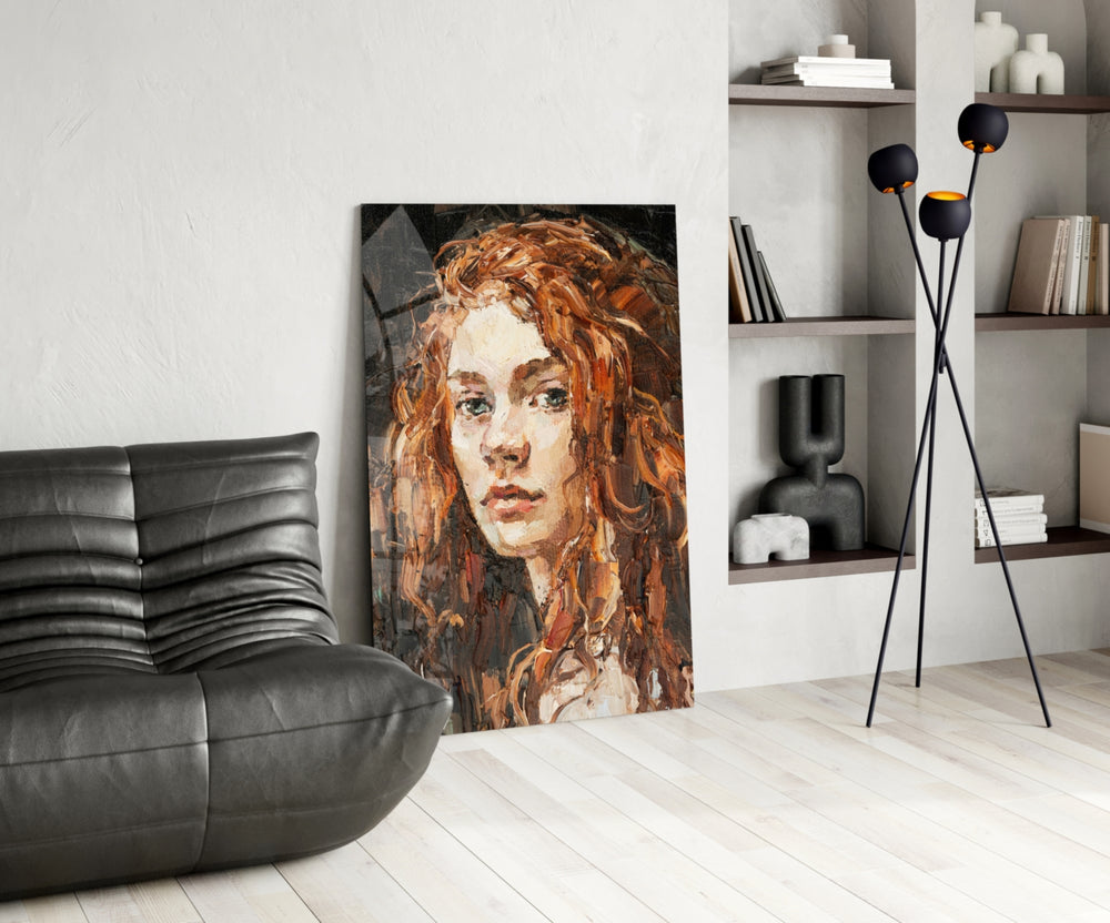Woman panel adding editorial mood to a living room