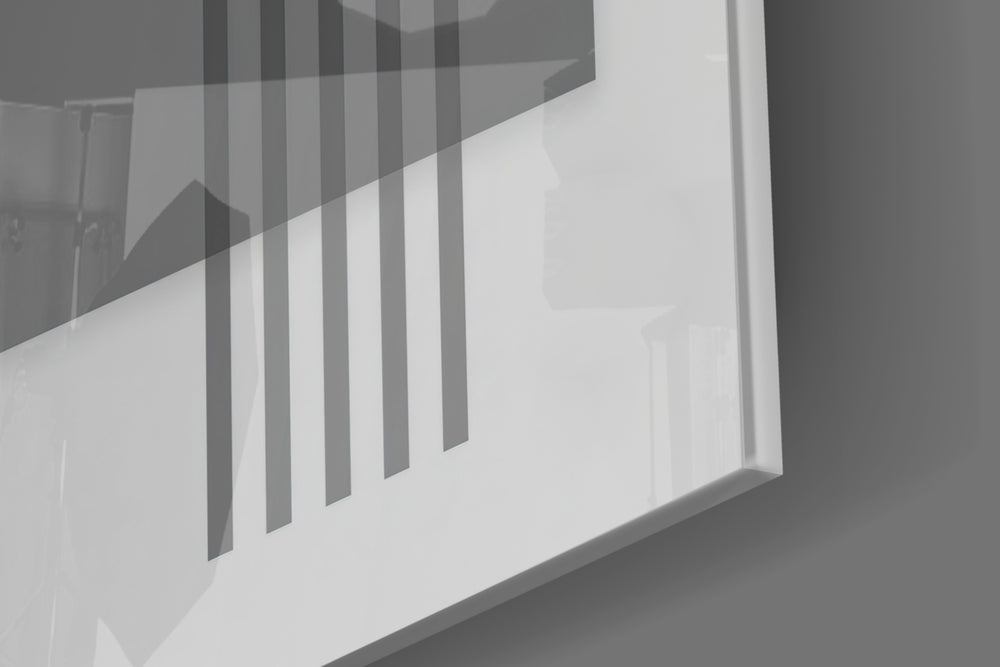 Statue artwork anchoring a wall with bold conceptual palette