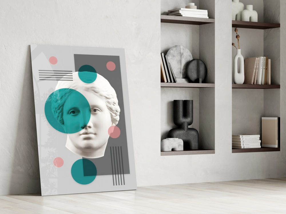 Statue glass print enhancing a living room with cinematic mood