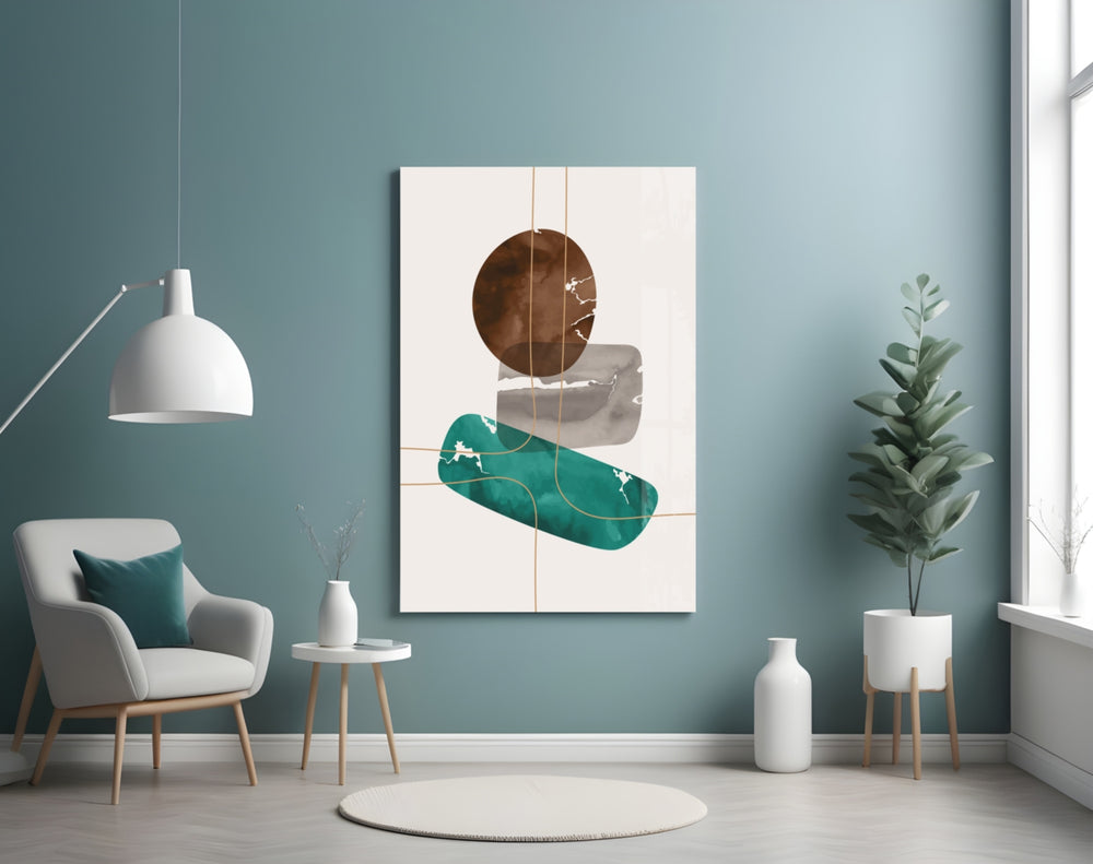 Dance of Earth Colors glass wall art styled above a bed in a bedroom