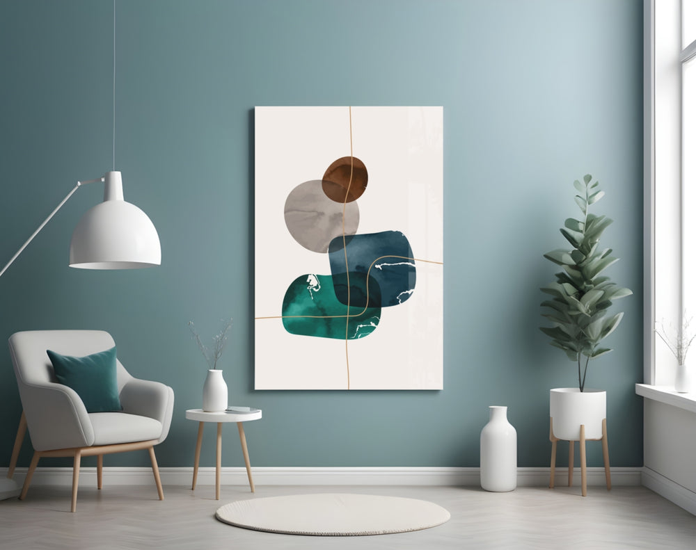Dance of Earth Colors glass wall art styled above a bed in a bedroom