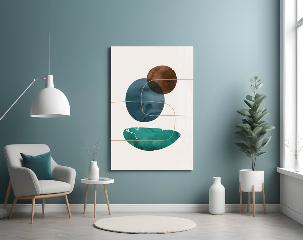 Dance of Earth Colors glass wall art styled above a bed in a bedroom