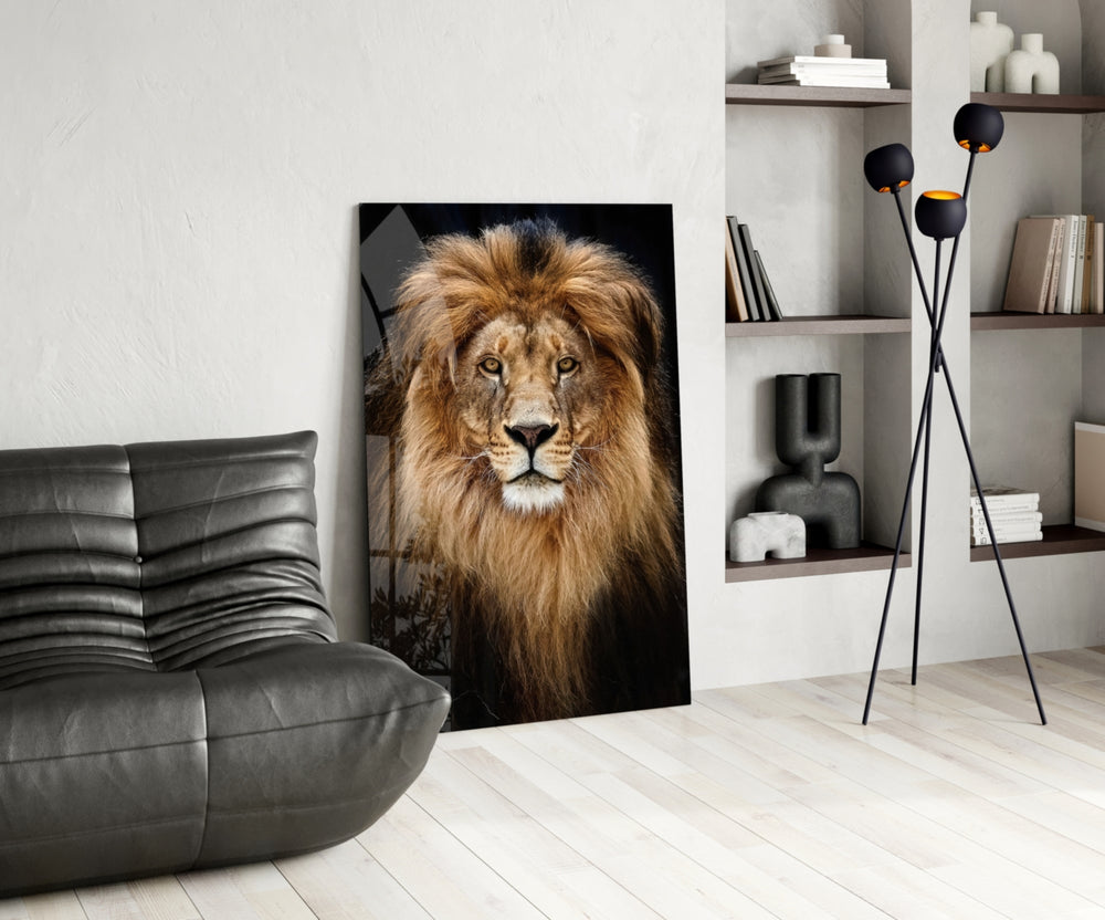 Lion panel adding editorial calm to an office