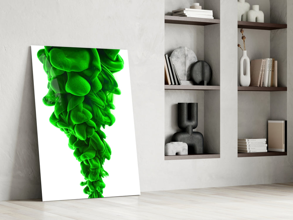 Green Layers glass print enhancing a living room with cinematic warmth