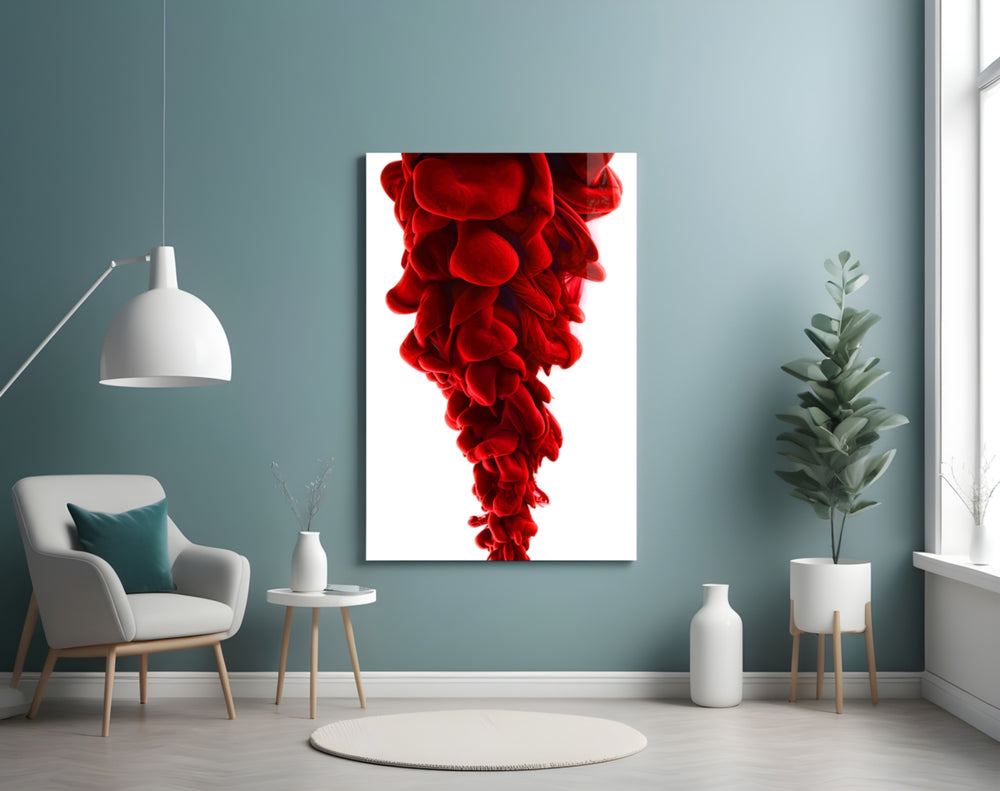Red Layers glass wall art styled above a bed in a bedroom