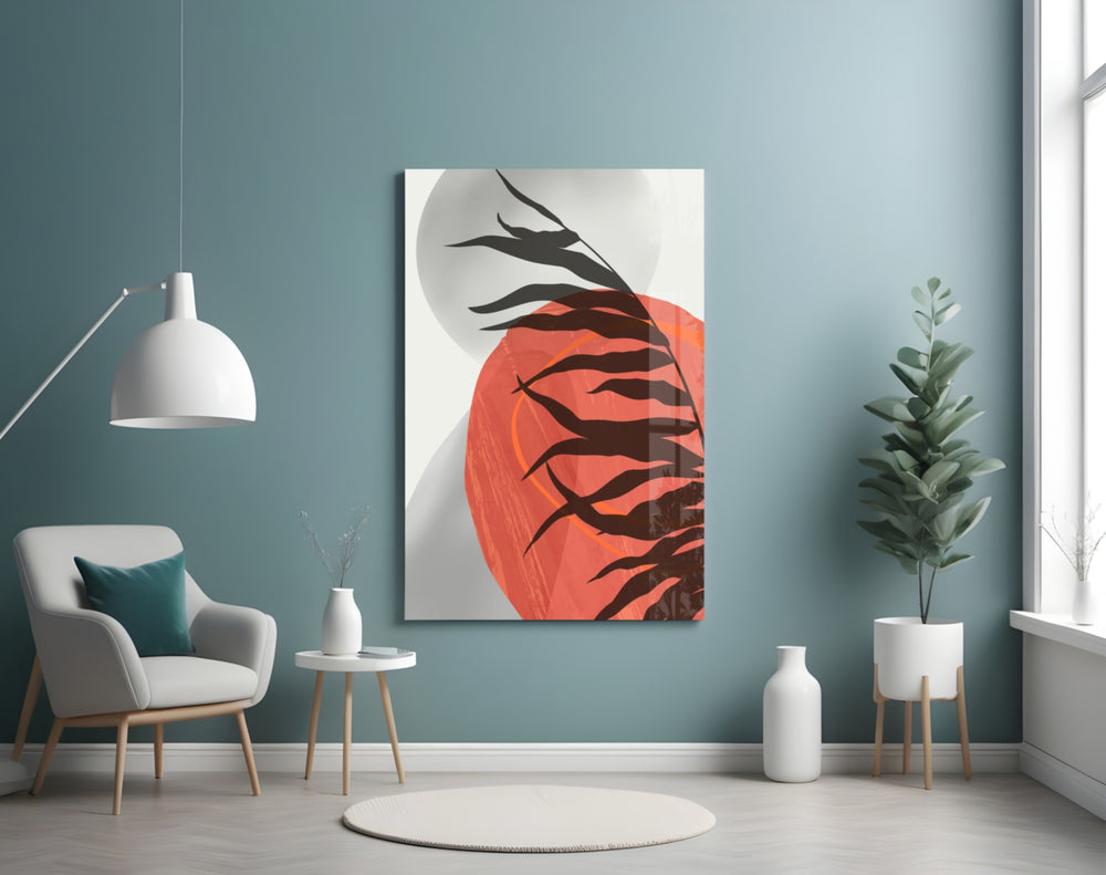 Autumn Red glass wall art styled above a bed in a bedroom