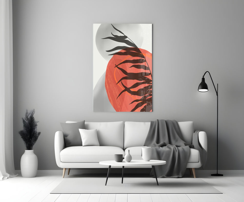 Autumn Red close-up showing coral sun palm fronds and dove pebbles