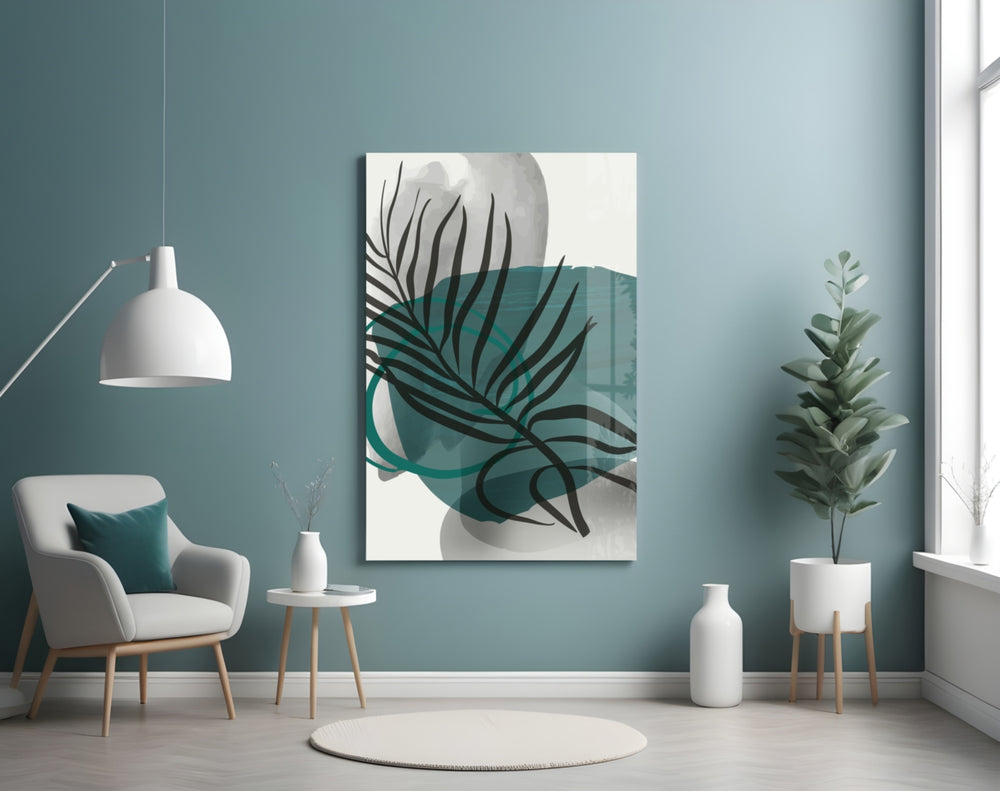 Autumn Green glass wall art styled above a bed in a bedroom
