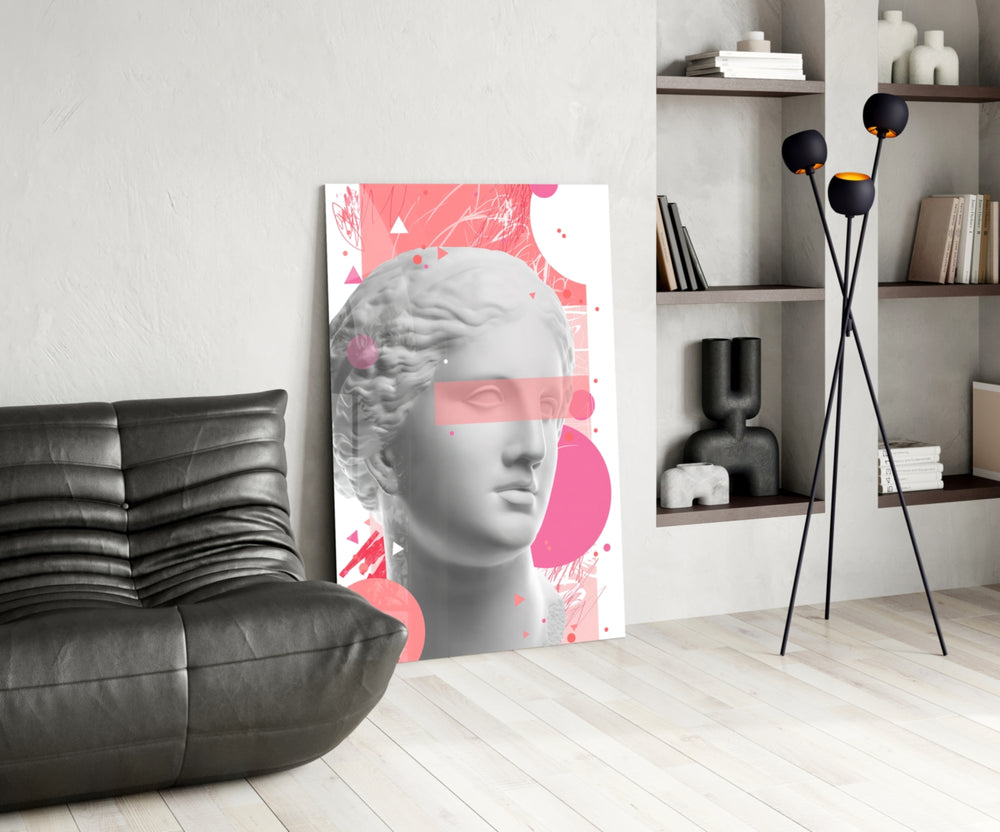 Statue panel adding editorial whimsy to a hallway