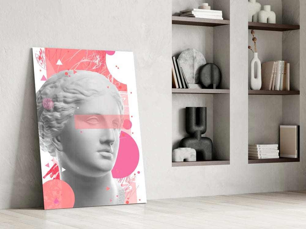 Statue glass print enhancing a teen lounge with cinematic mood