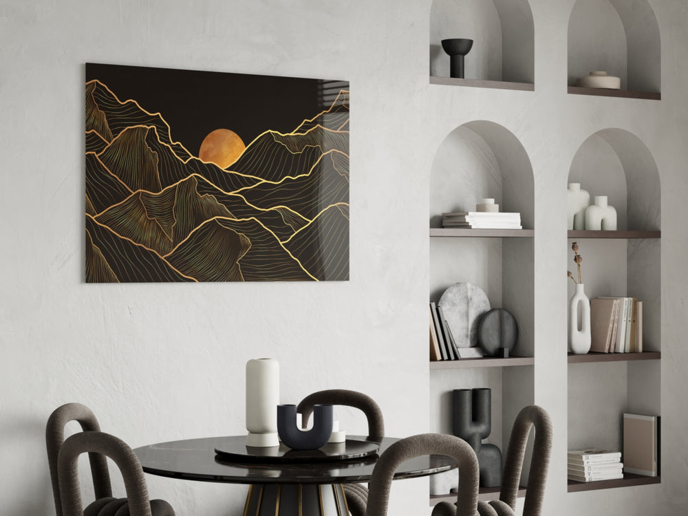 Moon and Mountains panel adding editorial calm to a hallway