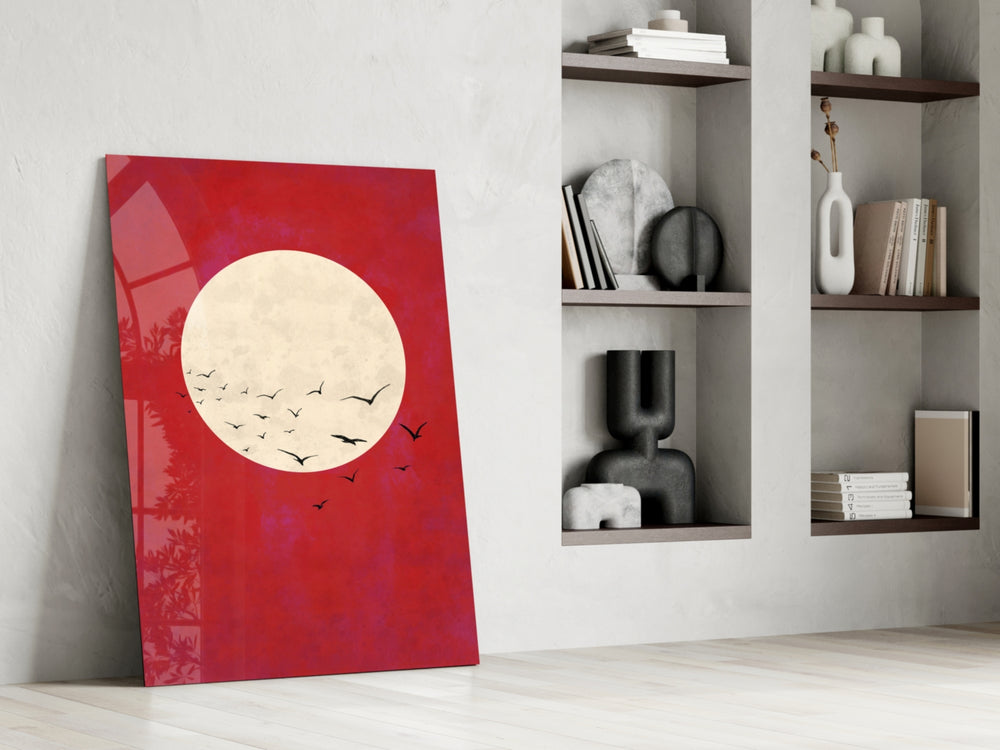 Fly from the Moon glass print enhancing a bedroom with cinematic warmth