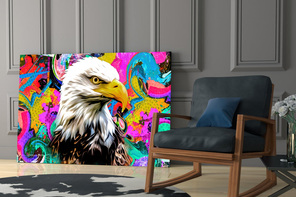 Eagle Eye glass print enhancing a teen lounge with cinematic mood