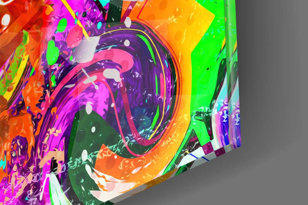 Monkey Face artwork anchoring a wall with bold vibrant palette