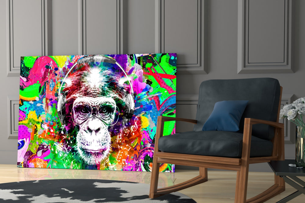 Monkey Face glass print enhancing a music studio with cinematic mood