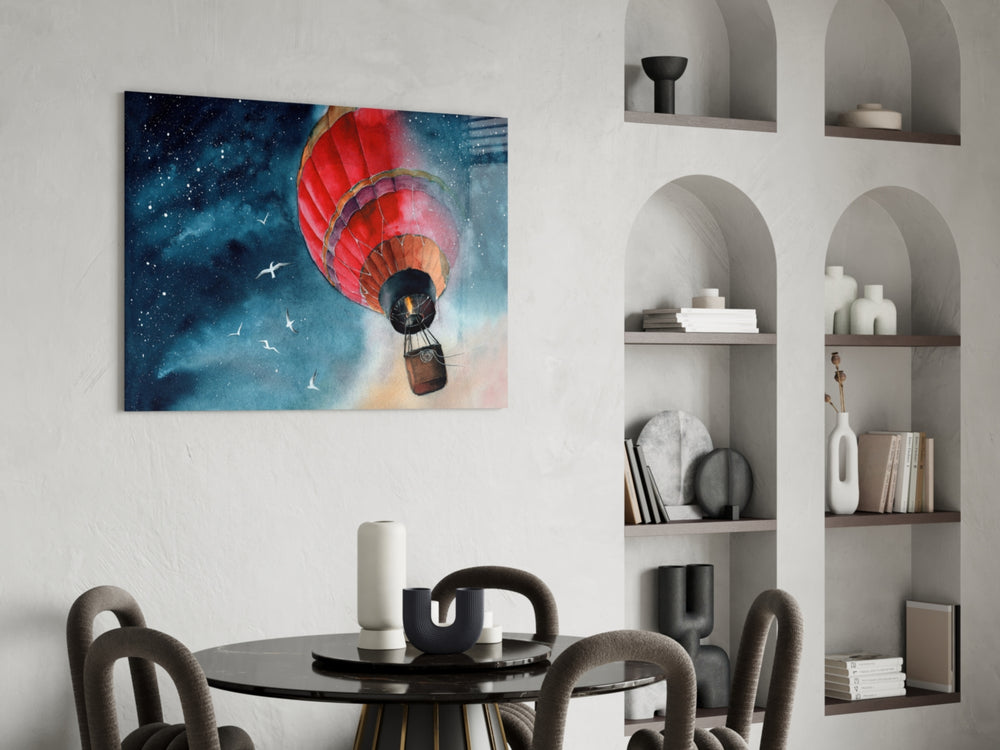 Baloon to the Moon panel adding editorial calm to a bedroom