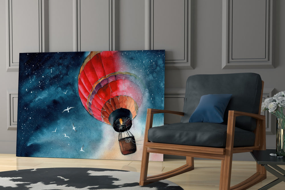 Baloon to the Moon glass print enhancing a hallway with cinematic warmth