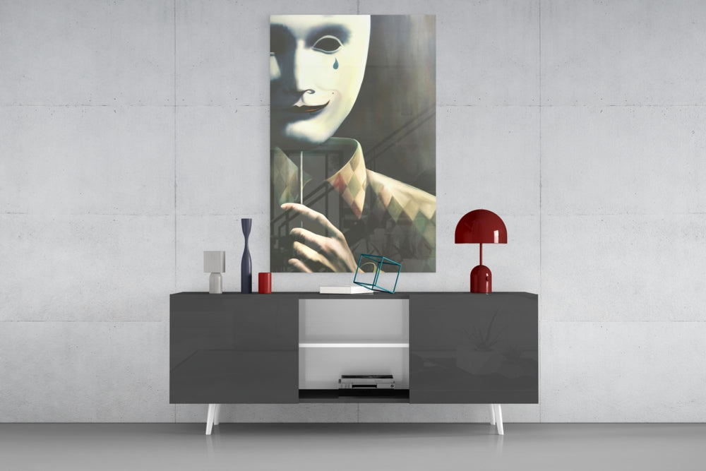 Mask the Sadness panel catching low light to reveal its painterly mystery
