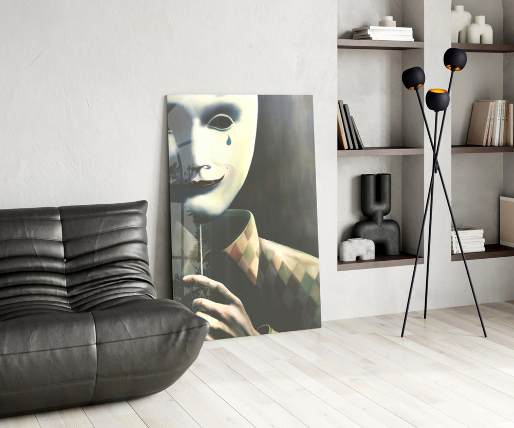 Mask the Sadness panel adding editorial mood to a living room