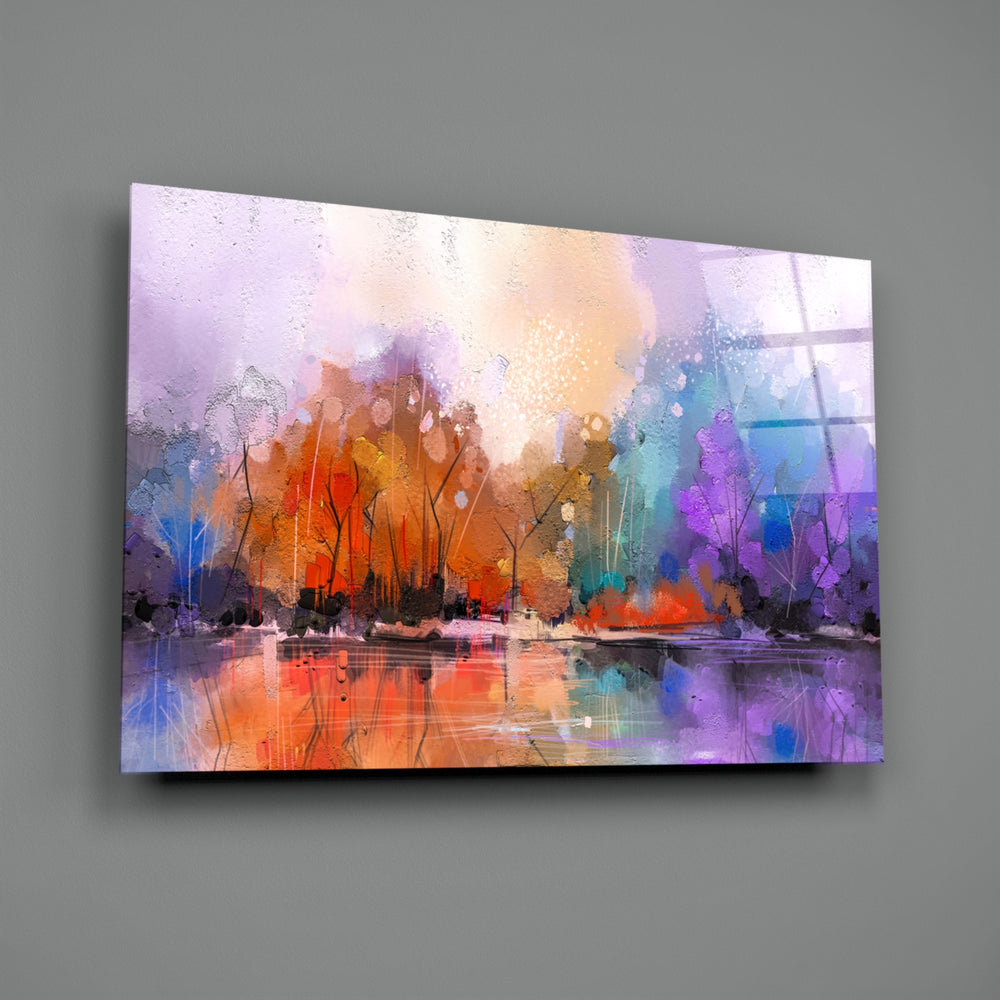 Painterly-impressionist panel bringing dreamy warmth to a contemporary dining room