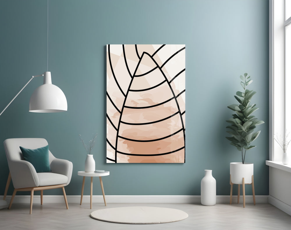 Lines of Leaf glass wall art styled above a bed in a bedroom
