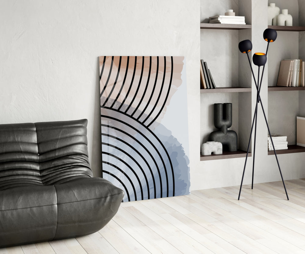 Lines of Waves panel adding editorial calm to a hallway